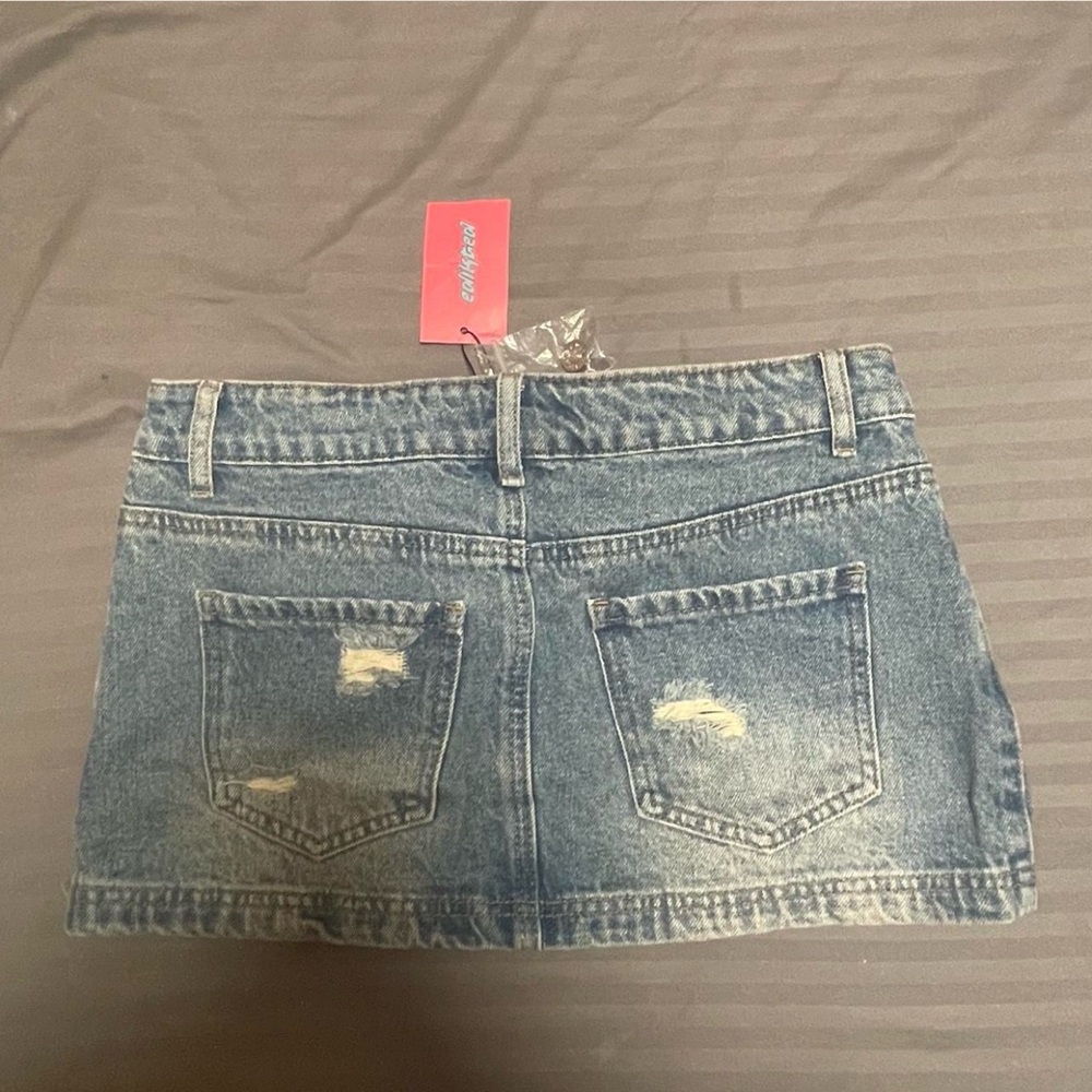 Edikted Blue Distressed Denim Mini Skirt - Picture 2 of 2